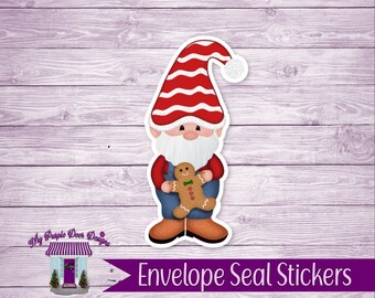 Envelope Seal Stickers Gnome, Gingerbread Cookie, 24 Stickers Per Sheet, Cute Envelope Stickers, Sticker Sheet, Planner Journal Stickers