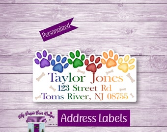 Dog Paws Return Address Labels,  Personalized Mailing Address Stickers, Custom Shipping Labels, Home Address Sticker Sheet, Pet Name Labels