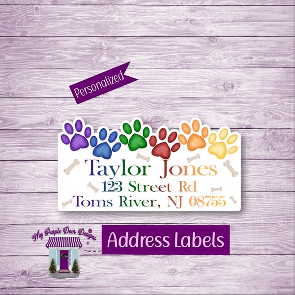 Dog Paws Return Address Labels,  Personalized Mailing Address Stickers, Custom Shipping Labels, Home Address Sticker Sheet, Pet Name Labels