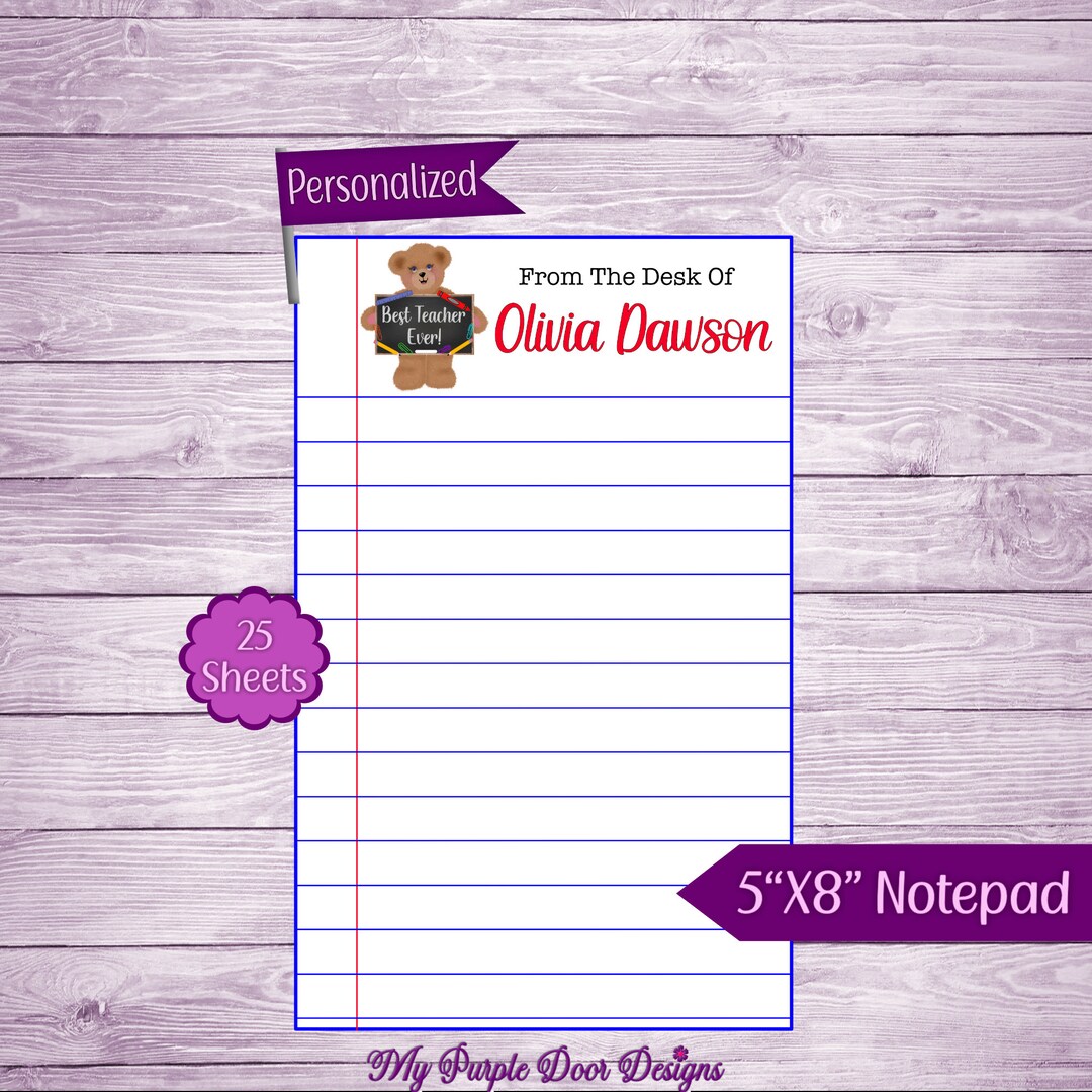 Teacher Personalized Notepad, Custom Teacher Memo Pad, From the Desk of ...