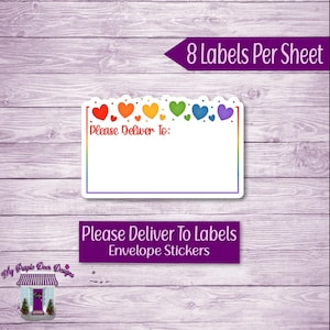 Cute Rainbow Hearts &quot;Please Deliver To&quot; Labels, Snail Mail Stickers, Envelope Decoration Stickers, Blank Printed Mail Pen Pal Labels