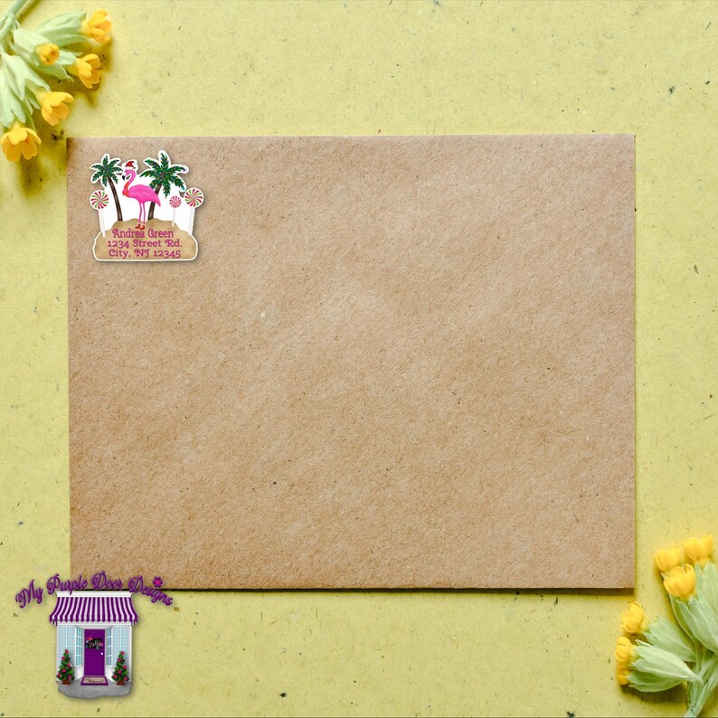 Festive Flamingo Santa Hat Return Address Labels, Personalized Mailing