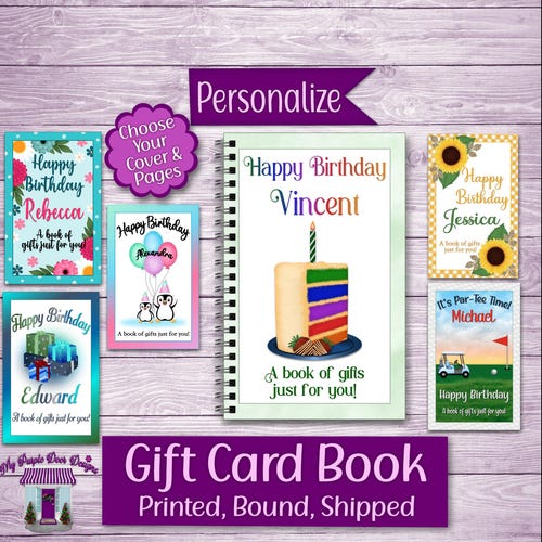 Birthday Gift Card Book, Personalized, Printed & Bound 5.5" x 8.5" Choose Your Pages And Cover, Custom Birthday Gift Card Holder Spiral Book