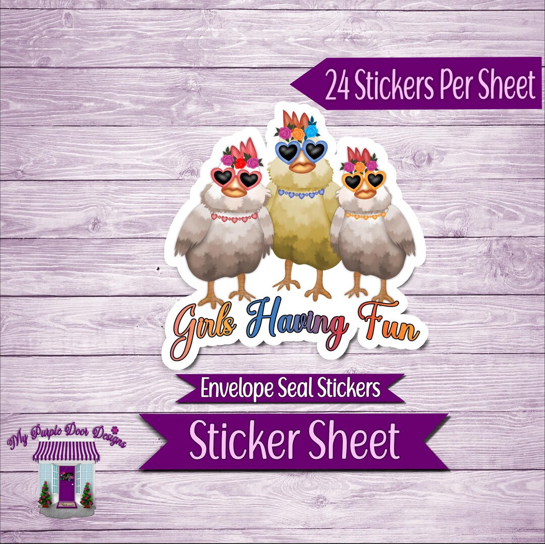 Girls Having Fun Cute Chickens Envelope Seal Stickers, Cute Sticker ...