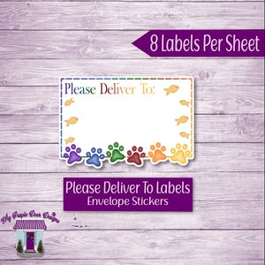 Cute Rainbow Cat Paws &quot;Please Deliver To&quot; Labels, Snail Mail Stickers, Envelope Decoration Stickers, Blank Printed Mail Pen Pal Labels