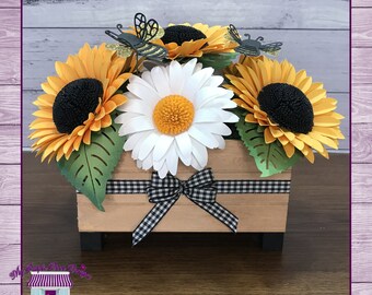 Paper Flower Arrangement Tabletop Farmhouse Style Centerpiece Decor, Sunflowers And Daisies, One Of A Kind Handmade Forever Flowers Gift