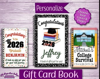 Graduation Gift Card Book, Personalized Printed & Bound 5.5" x 8.5" Choose Your Pages And Cover, Custom College Gift Card Holder Spiral Book