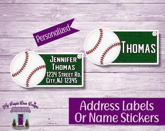 Baseball Address Labels, Name Stickers, Personalized Mailing Address Stickers, Custom Shipping Labels, Kids Name Sheet, Party Favor Stickers