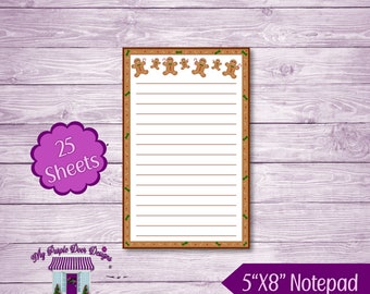 Gingerbread Men 5"x8" Notepad, 25 Sheets Memo Pad , Holiday Christmas Note pad, Cute Desk Pad, Stocking Stuffer, Teacher Gift