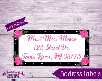 Return Address Labels, Pink Floral Personalized Mailing Address Stickers, Custom Shipping Labels, Home Address Sticker Sheet, Sticker Sheet