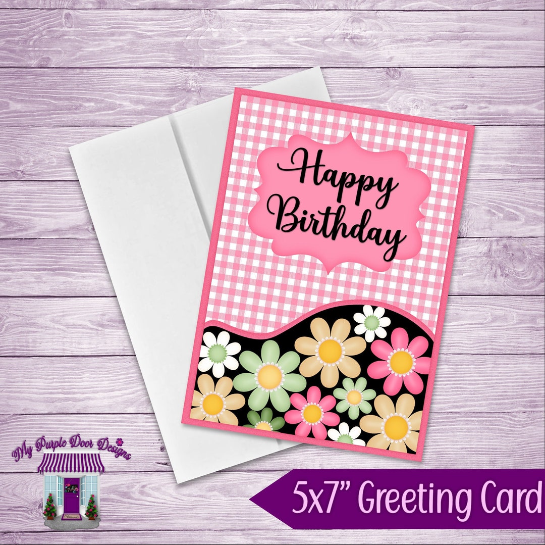Happy Birthday Greeting Card, 5x7 Card With Envelope, Pretty Pink Floral Birthday Card, Best