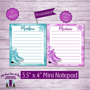 Mini Figure Skating Notepad 3.5"x 4" Personalized Note Pad, Small To Do List, Custom Skates Name Memo Pad, Party Favors, Sports Fan Gift