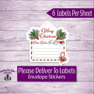Christmas Holly Envelope Lined &quot;Please Deliver To&quot; Labels, Snail Mail Stickers, Envelope Decoration, Blank Printed Mail Pen Pal Labels