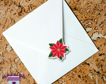 2 Sheets Christmas Holiday Poinsettia Planner Stickers - Glitter Seals For Papercraft & Envelopes