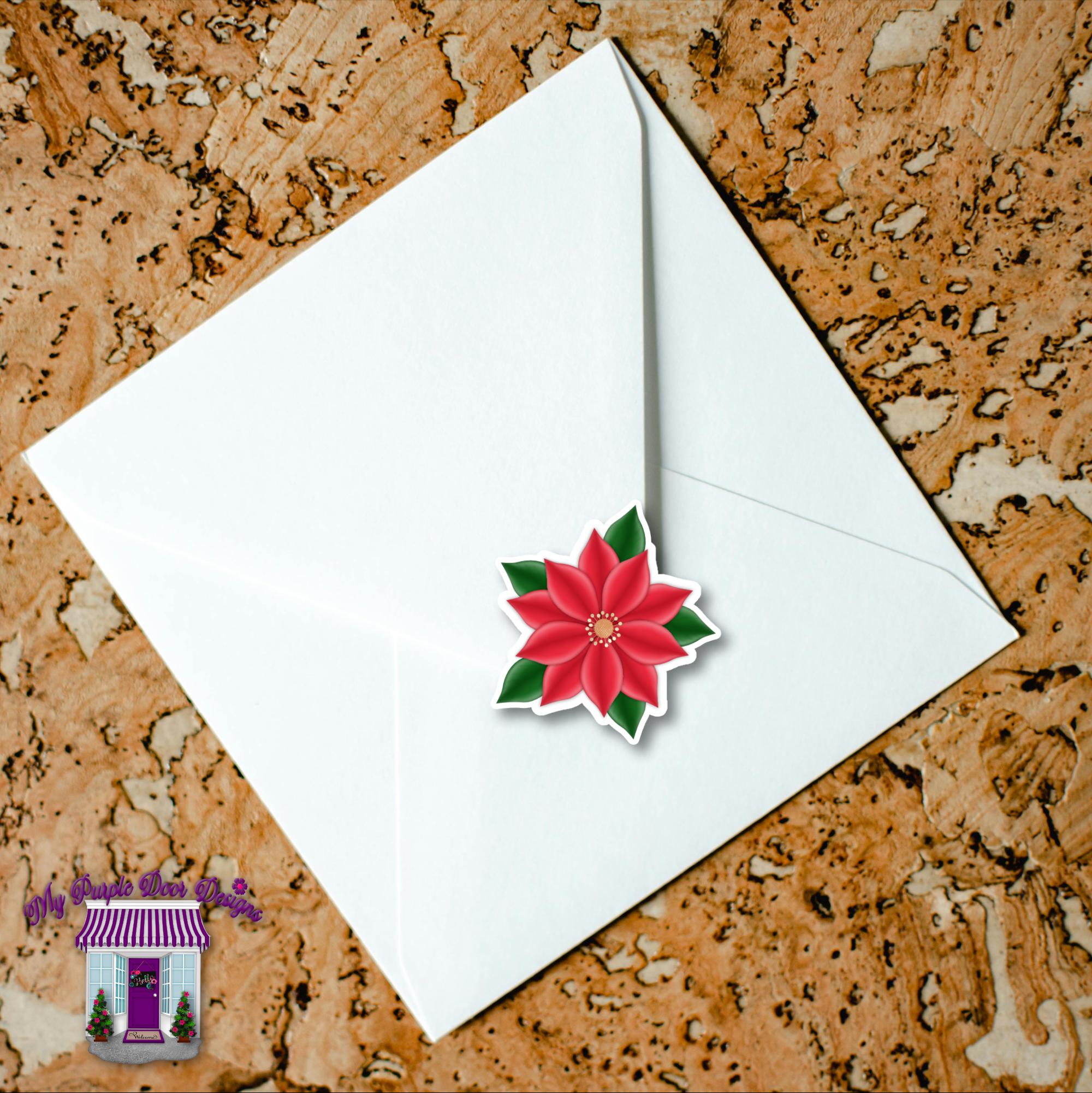 2 Sheets Christmas Holiday Poinsettia Planner Stickers - Glitter Seals For Papercraft & Envelopes