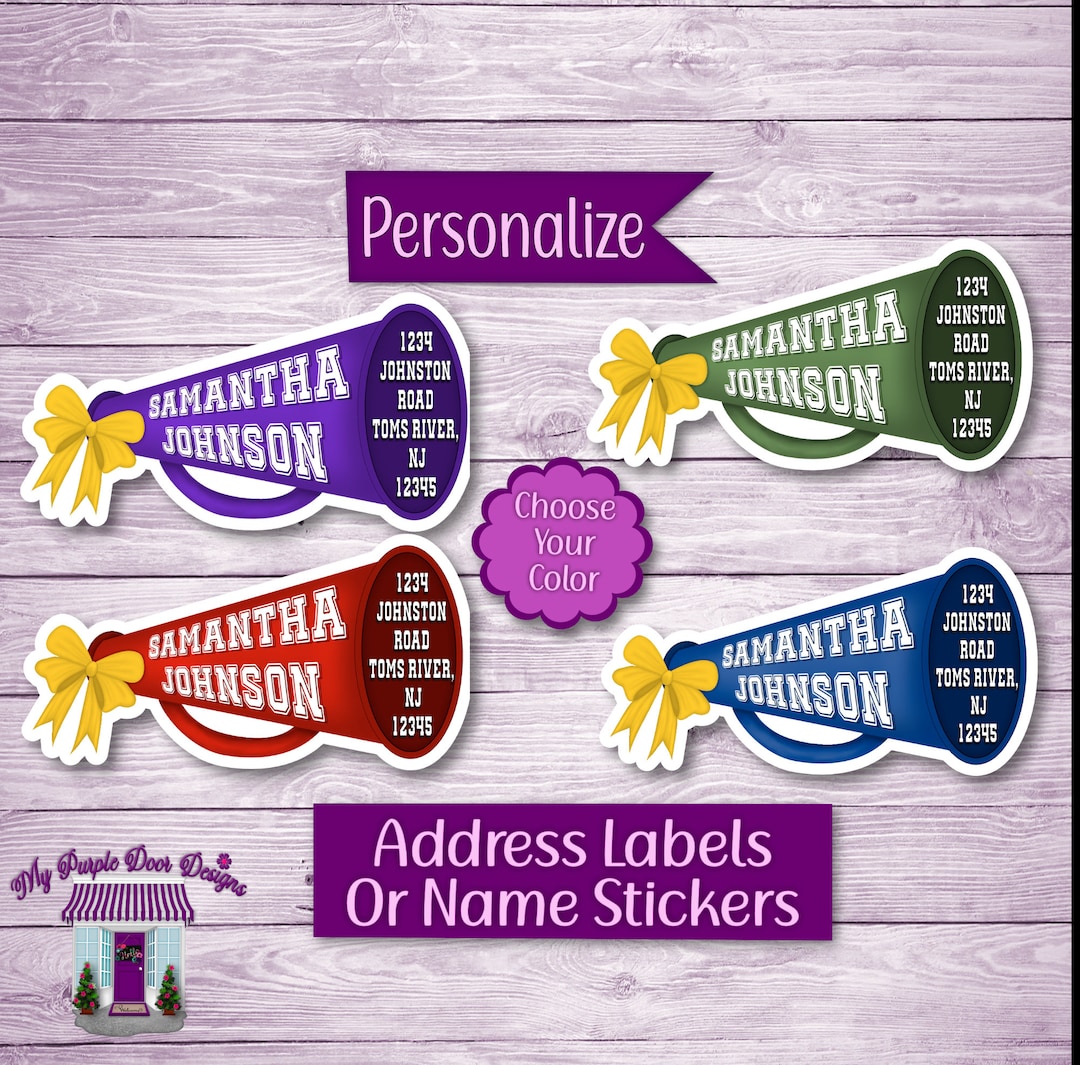 Cheerleading Megaphone Bow Return Address Labels, Personalized Mailing ...