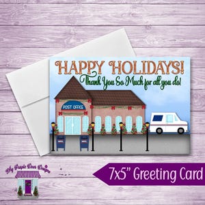 Happy Holidays Postal Worker Thank You Greeting Card, 7&quot;x5&quot; Card With Envelope, Christmas Thank You Card For Post Office Worker Mail Carrier