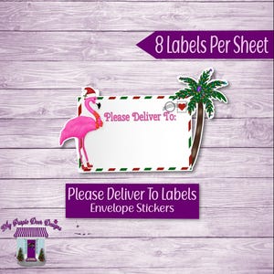 Festive Christmas Flamingo &quot;Please Deliver To&quot; Labels, Snail Mail Stickers, Envelope Decoration Stickers, Blank Printed Mail Pen Pal Labels