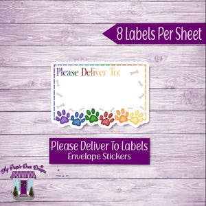 Cute Rainbow Dog Paws &quot;Please Deliver To&quot; Labels, Snail Mail Stickers, Envelope Decoration Stickers, Blank Printed Mail Pen Pal Labels