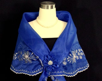 Panuelo Filipiniana Alampay Barong Tagalog With  Maria Clara Royal Blue Embroidered Shawl  #5666A