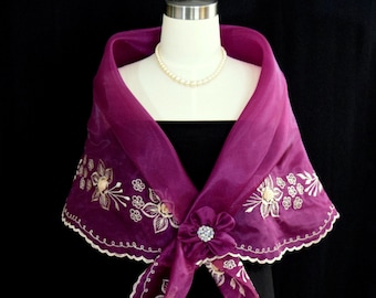 Filipino Formal Plum Alampay Philippine National Costume #5633 Embroidered Shawl