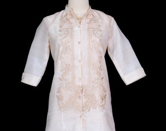 Barong Dress Embroidered Filipiniana Formal Baro Elbow Cuffed Sleeves #5860