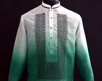 Barong Tagalog Filipino Green Formal Shirt Philippine National Costume #3311