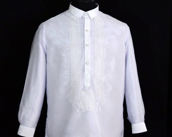 Tagalog barong blanc | Chemise formelle philippine | Costume national des Philippines n° 1096W