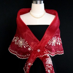 Filipiniana Alampay Barong Tagalog Mestiza Burgundy Embroidered Shawl #5668A