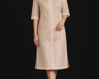 Barong Dress Embroidered Filipiniana Formal Baro Elbow Cuffed Sleeves #5860