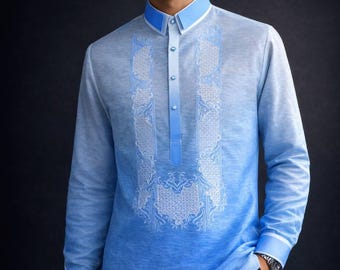 Baby Blue Barong Tagalog Formal Shirt – Modern Filipino Wedding Attire #3332