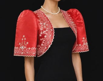 Traje de Mestiza Embroidered Bolero Maria Clara Filipiniana Red Formal Philippine National Costume #5595