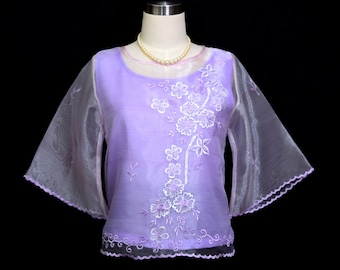 Filipiniana Formal Embroidered Traditional Short Sleeves |  Maria Clara Lavender Kimona National Costume #5285