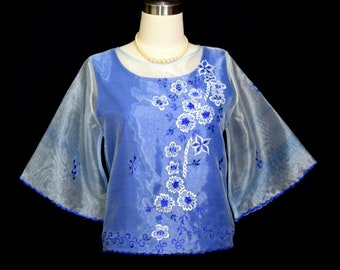 Filipiniana Formal Embroidered Traditional Short Sleeves | Maria Clara Royal Blue Kimona | National Costume #5265