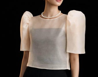 Ivory Organza Mestiza Blouse | Modern Filipiniana Top for Women #5130