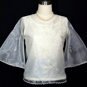 Filipiniana Formal Embroidered Traditional Bell Sleeves Maria Clara Ivory Kimona National Costume #5280