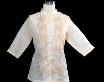 Ladies Barong Tagalog | Filipiniana Beige Formal Embroidered Beige National Costume #5160