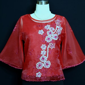 Filipiniana Formal Embroidered Traditional Bell Sleeves Maria Clara Burgundy Kimona National Costume #5268