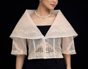 Maria Clara Barong with an attached Filipiniana Alampay Beige Blouse with embroidery  #5750