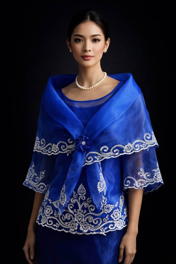 modern filipiniana dress with shawl Panuelo Filipiniana Alampay With Flower Brooch Barong Tagalog With Maria  Clara Beige Embroidered Shawl #5660A