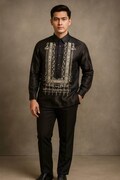 Barong Tagalog Black Filipino Formal Shirt | Philippine National Costume #3090