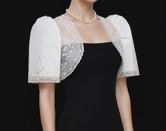 Traje de Mestiza Embroidered Bolero Maria Clara Filipiniana White Formal Philippine National Costume #5581