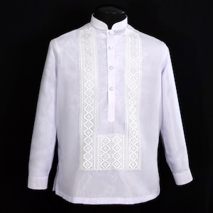 White Barong Tagalog Filipino Formal Shirt | Philippine National Costume #1081