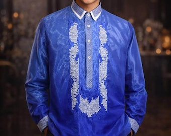 Barong Tagalog Royal Blue Filipino Formal Shirt | Philippine National Costume #3131