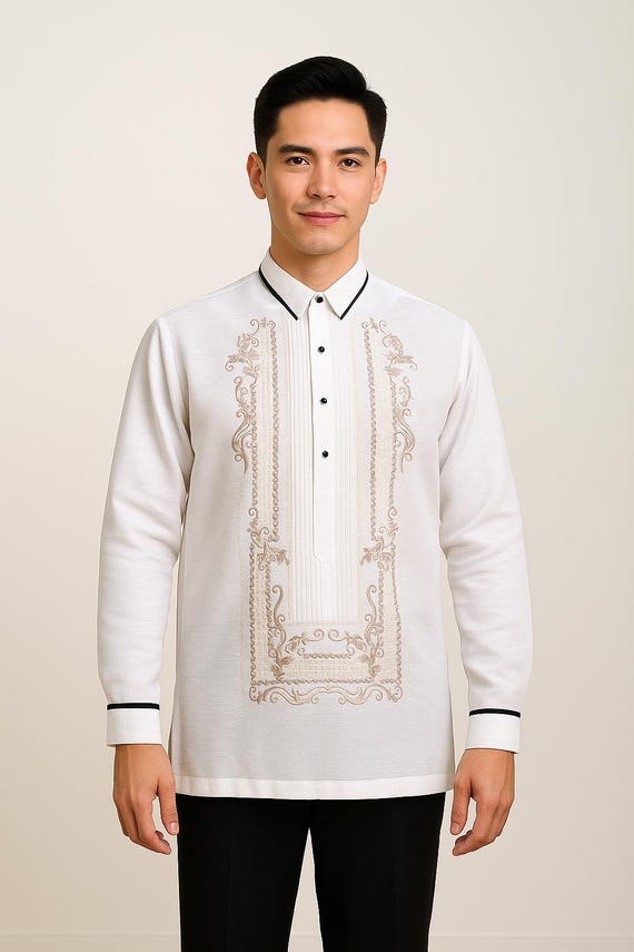 barong dress shirt Tagalog Mocha Filipino Formal Layer it over a tank Jusi Barong - Spade