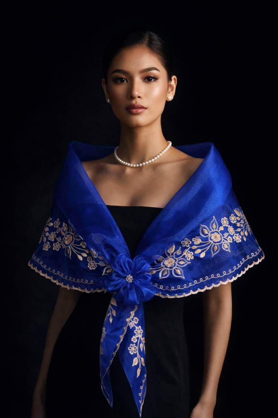 blue filipiniana dress Modern Royal Navy blue Blue Ruffle Tiered Floral SD-03.25.26 Mestiza Sleeves Add a Color:dark blue