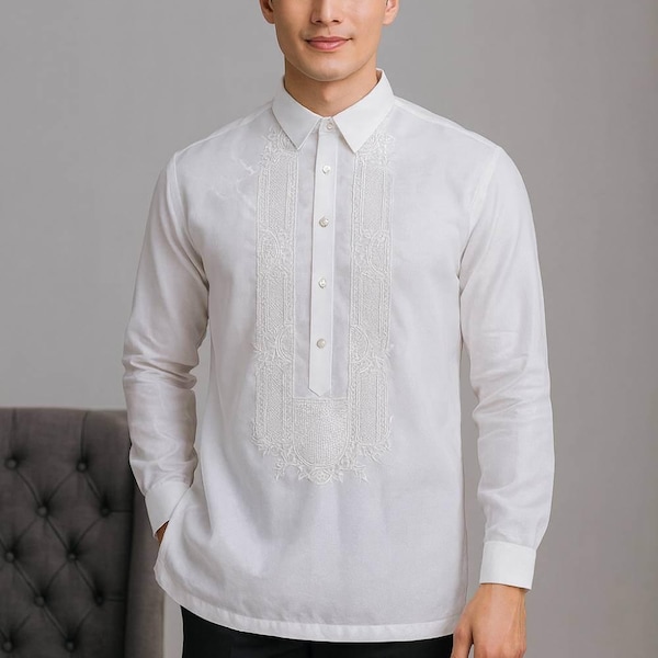 White Barong Tagalog |  Filipino Formal Shirt | Philippine National Costume #1096W