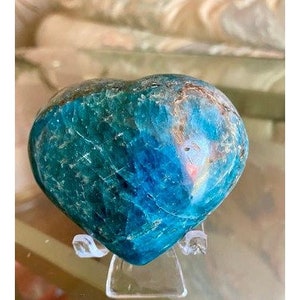 Blue Apatite Carved Heart w/stand 3&quot; x 2.6&quot; #761
