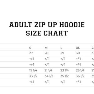 the size chart for a toddler's zip hoodie