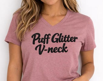 Personalized V-Neck Shirt: Puff Print Design - Women & Unisex